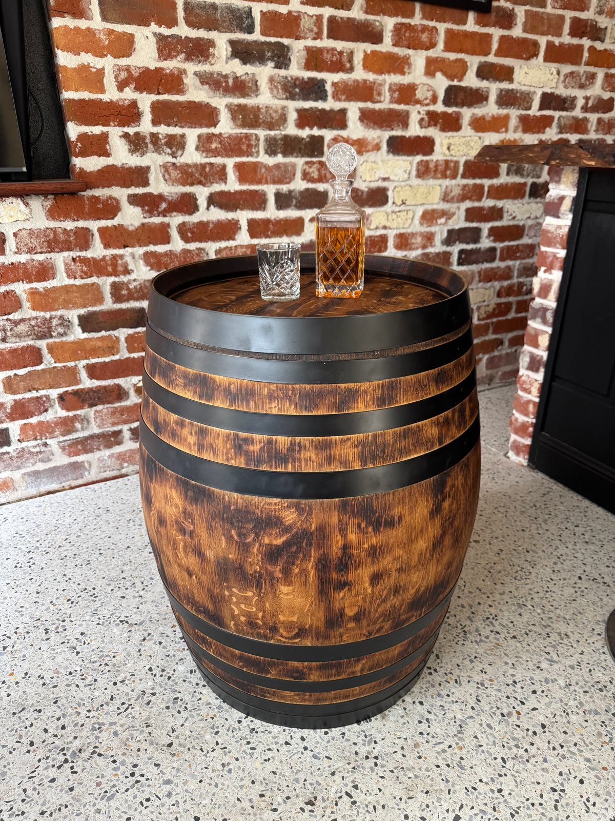 Burnt wood barrel